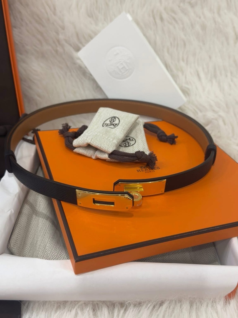 Authentic Hermes Kelly Belt in NOIR GHW